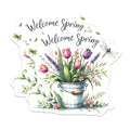 (2 Pack) Welcome Spring Stickers - Floral Bouquet - Watercolor Art - Nature Pack - 5" On Longest Side - Sticks to Smooth Flat Surfaces - Made in USA - BMCS7996