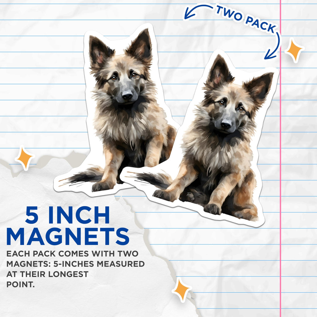(2 Pack) German Shepherd Dog Magnets - Watercolor Animal Art - Pet Lover Fridge Decor - Canine Companion Home Display - 5 Inches On Longest Side - Thick Durable Magnet - Made in USA - MAG30833