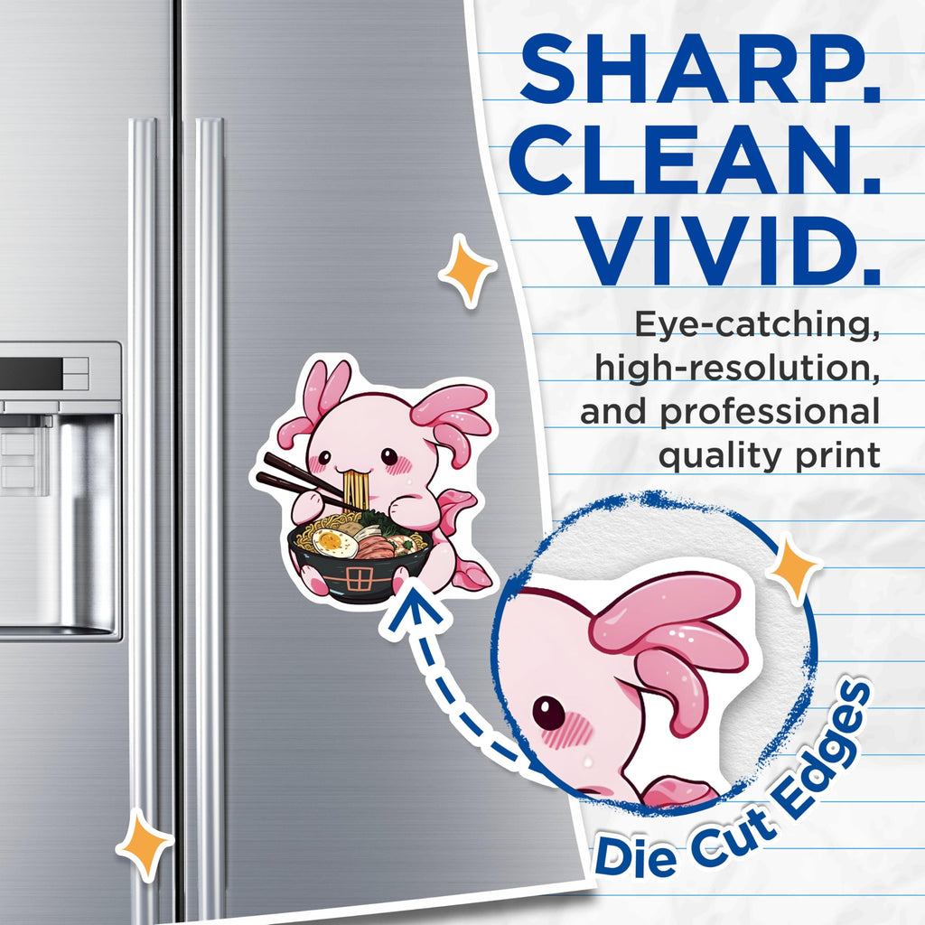 (2 Pack) Cute Axolotl Eating Noodles Magnets - Adorable Kawaii Animals - Ramen Lover Decor - Kitchen Decoration - 5" On Longest Side - for Cars, Fridges, Toolboxes - Made in USA - MAG7775