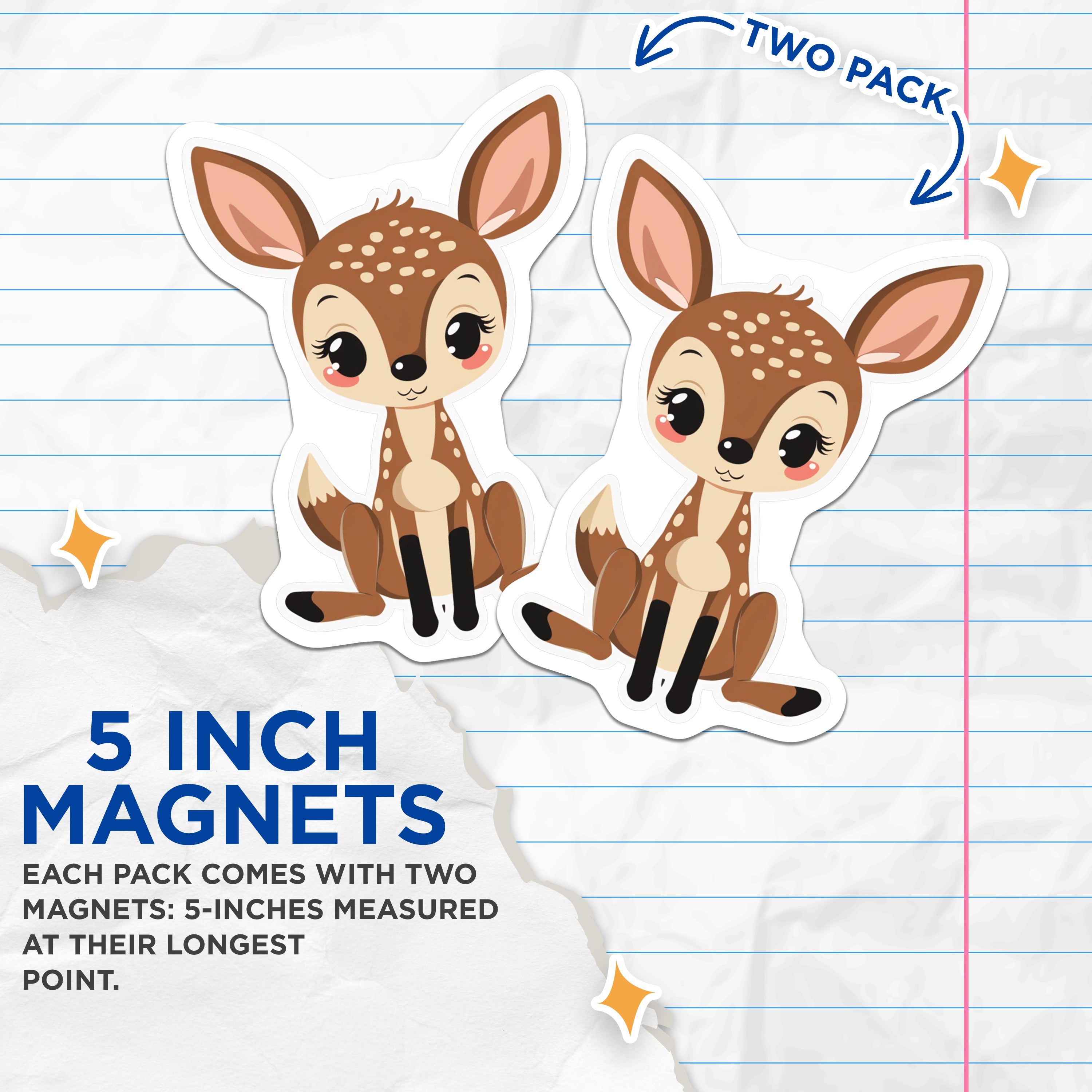 (2 Pack) Cute Fawn Magnets - Baby Deer Decor - Woodland Animal Fridge Locker Magnets - 5 Inches On Longest Side - Thick Durable Magnet - Made in USA - MAG39076