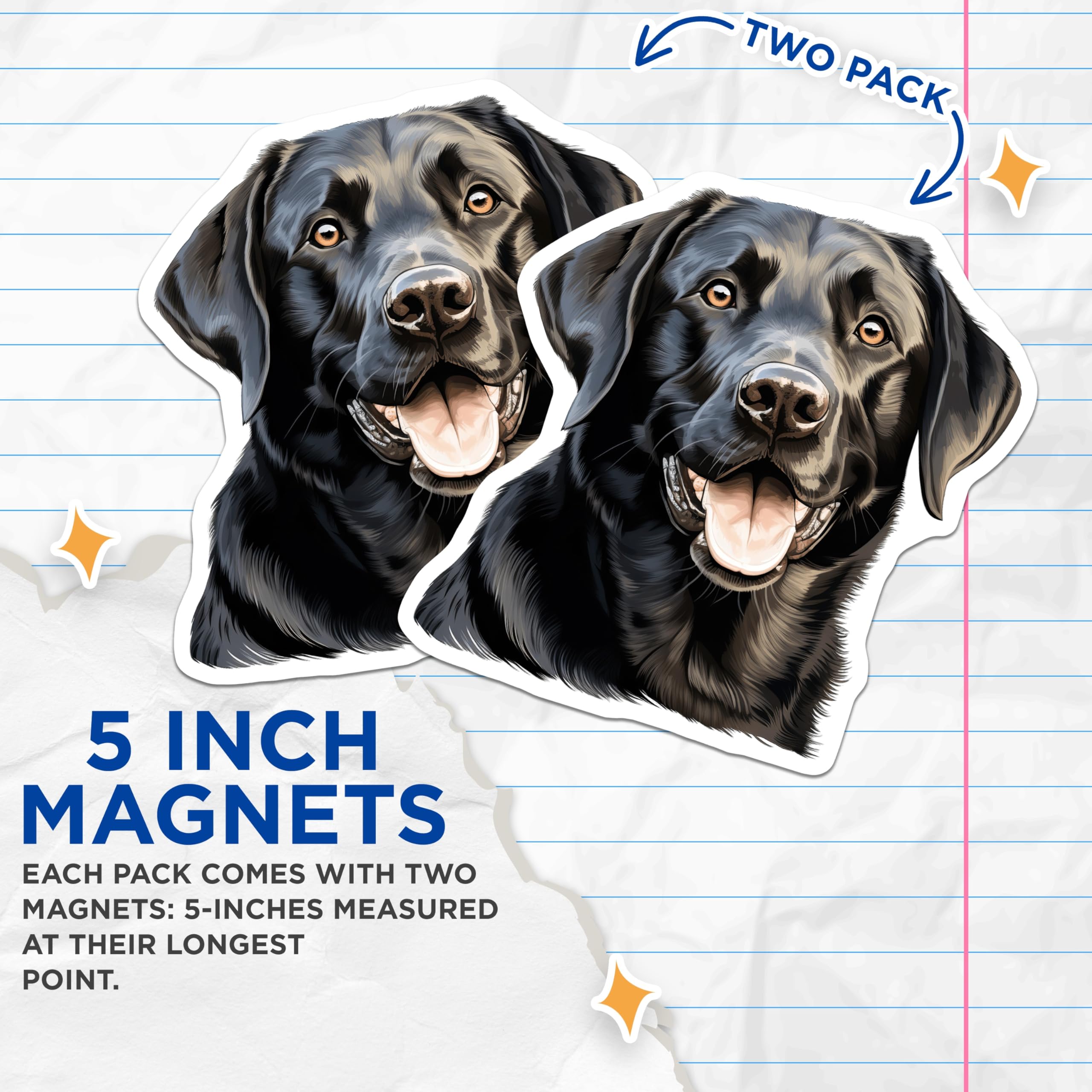 (2 Pack) Black Labrador Retriever Magnets - Happy Lab Dog Lover - Pet Portrait Fridge Decor - 5 Inches On Longest Side - Thick Durable Magnet - Made in USA - MAG29636