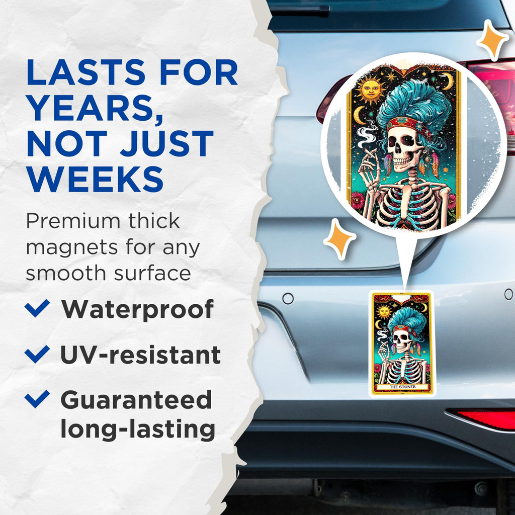 (2 Pack) Stoner Tarot Card Magnets - 420 Skeleton Decor - Bohemian Stoner Art - 5 Inches On Longest Side - Thick Durable Magnet - Made in USA - MAG28874