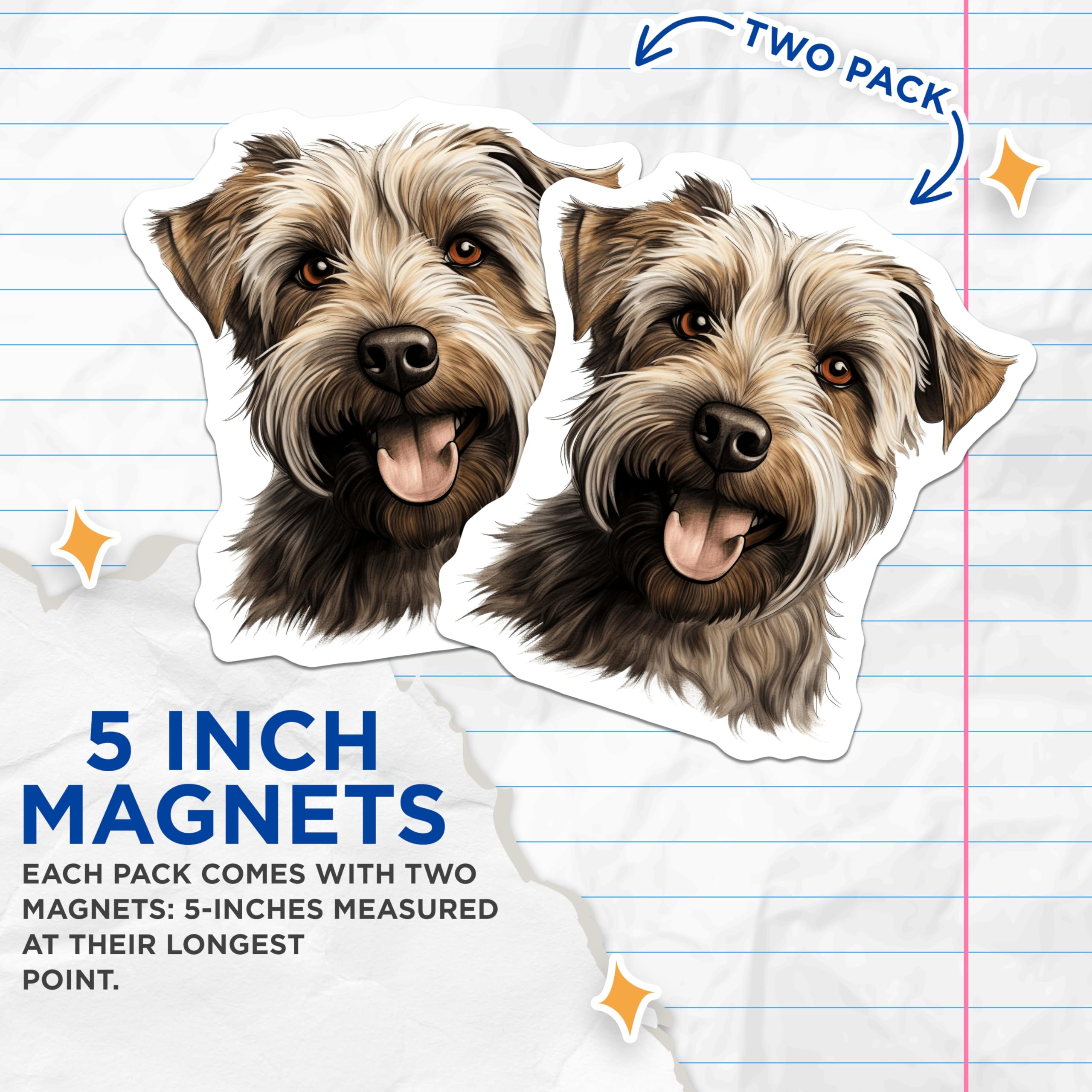 (2 Pack) Cairn Terrier Dog Magnets - Smiling Scruffy Pup Art - Adorable Canine Refrigerator Decor - 5 Inches On Longest Side - Thick Durable Magnet - Made in USA - MAG24459