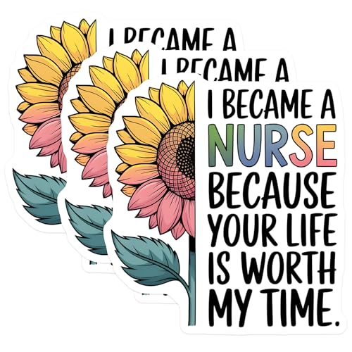 (3 Pack) Nurse Sunflower Decals - Healthcare Decal - Laptop Decals- 3 Inches On Longest Side - Easy Peel & Apply - Made in USA - 3MCS5871