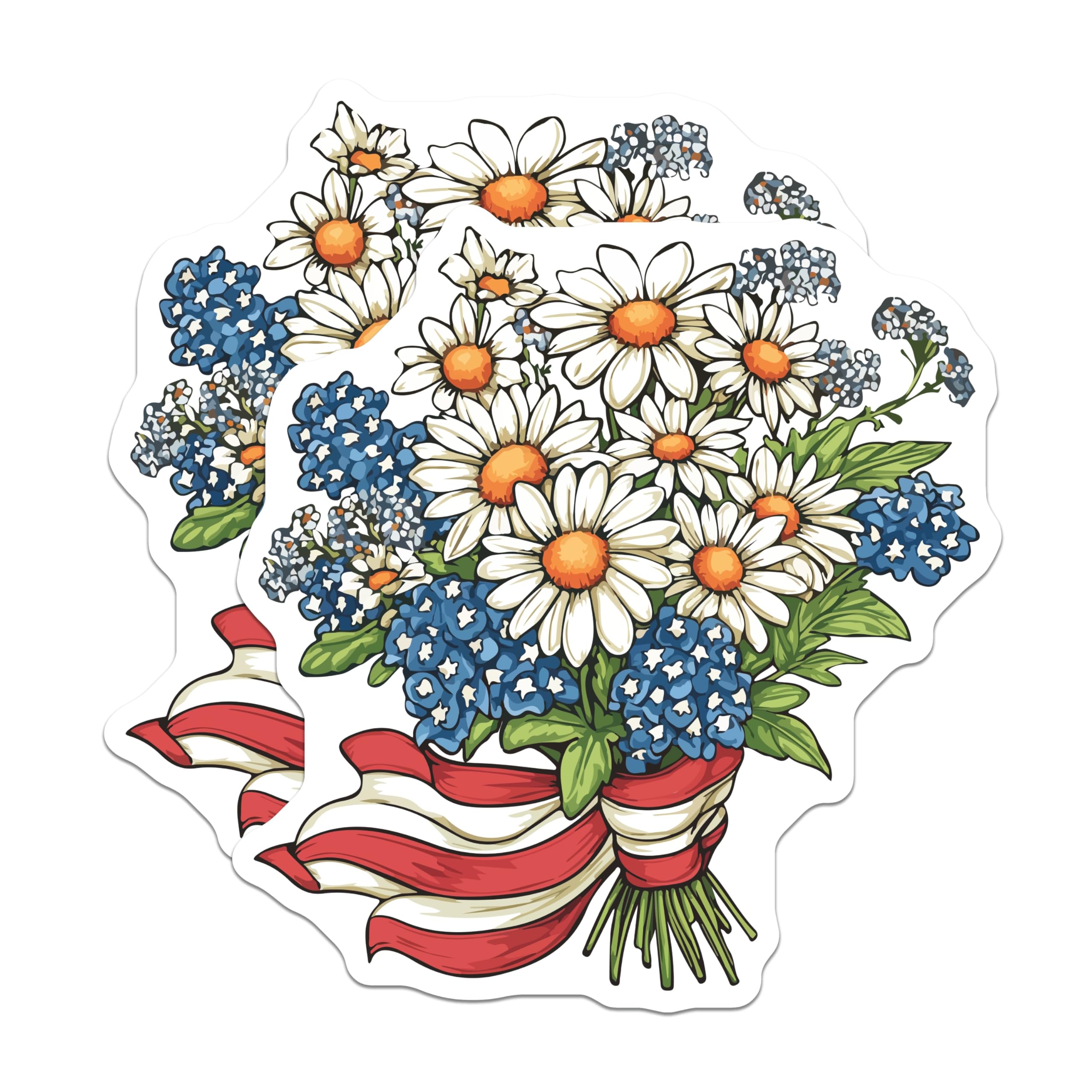 (2 Pack) Daisy Bluebonnet Magnets - Patriotic Floral Decor - Summer Kitchen Fridge - 5 Inches On Longest Side - Thick Durable Magnet - Made in USA - MAG19798