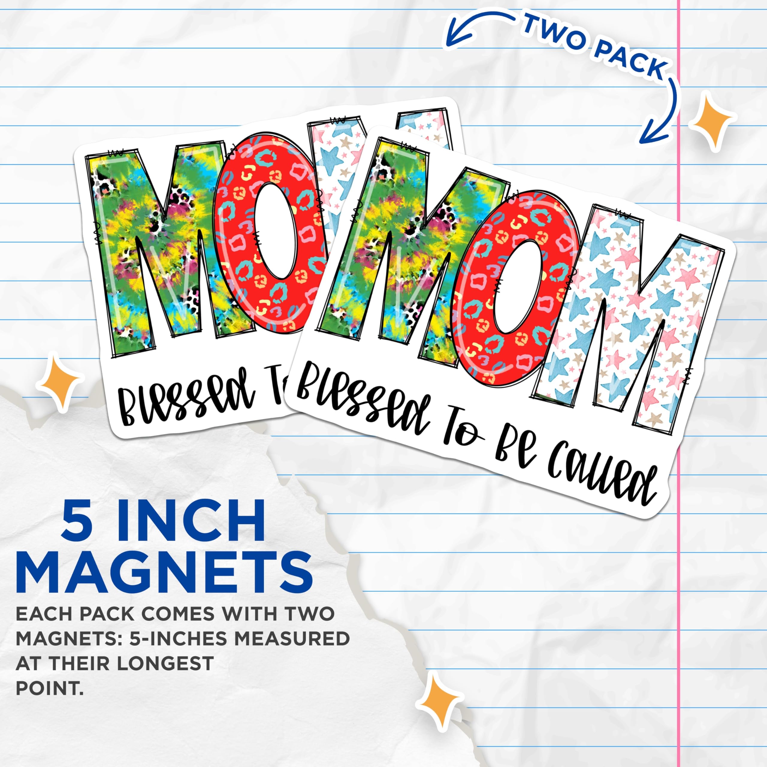 (2 Pack) Mom Magnets - Blessed Mom - Refrigerator Magnets - 5" On Longest Side - Premium Magnet - for Cars, Refrigerators, Toolboxes, Lockers - Made in USA - MAG15167