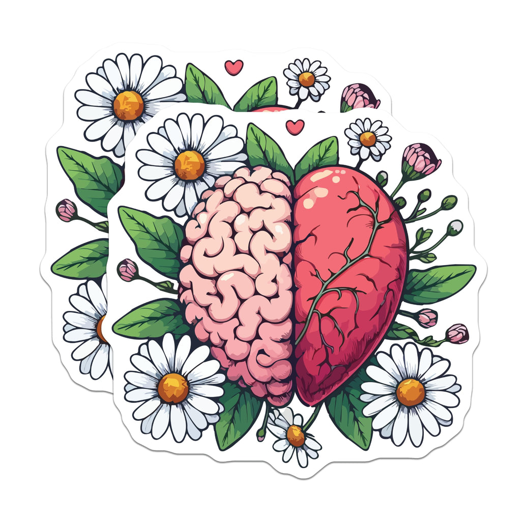 (2 Pack) Brain Heart Magnets - Floral Mind Connection Art - Psychology Wellness Decor - Thoughtful Balance Aesthetic - 5 Inches On Longest Side - Thick Durable Magnet - Made in USA - MAG19647