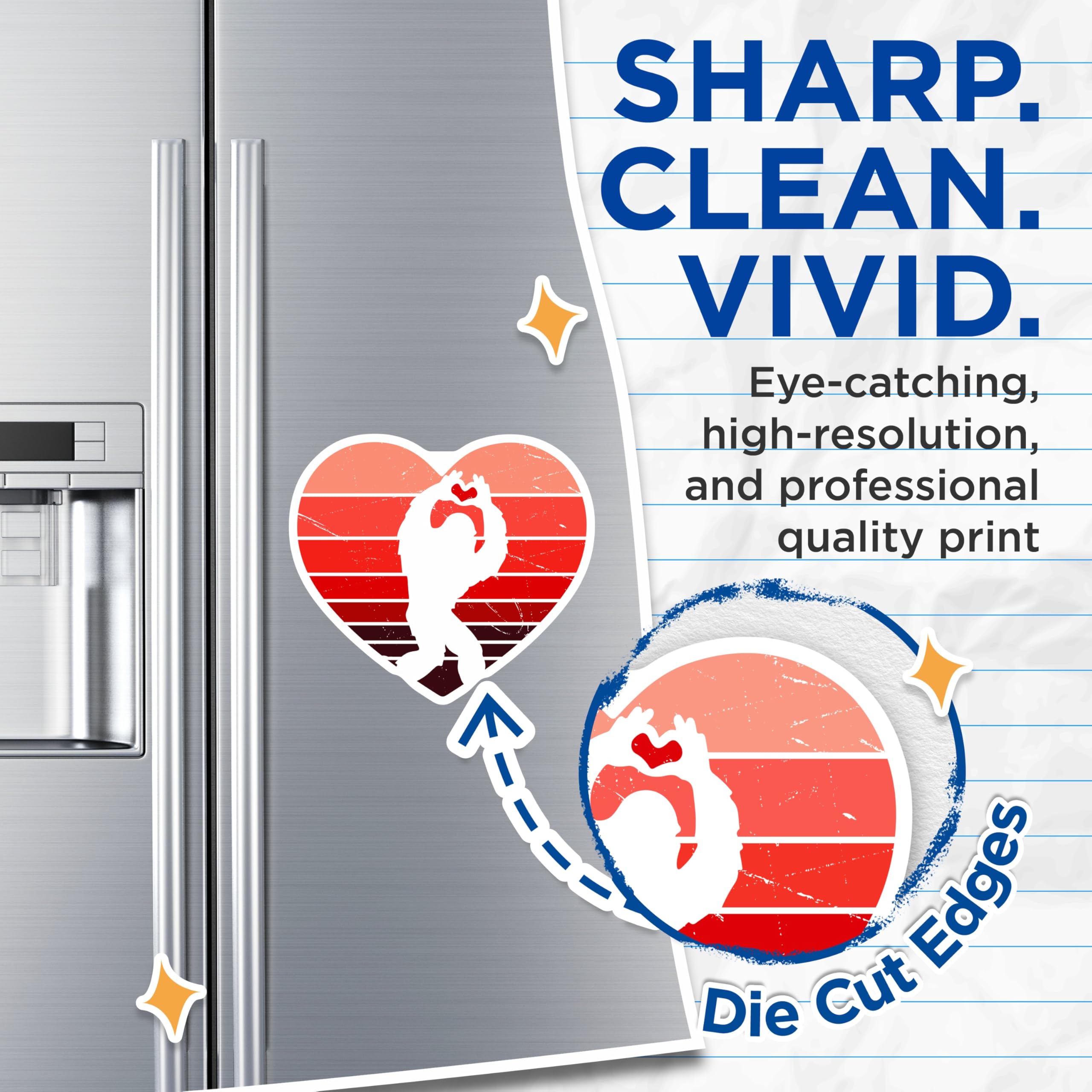 (2 Pack) Bigfoot Heart Hand Magnets - Retro Sunset Design - Yeti Fridge Magnets - 5" On Longest Side - Premium Magnet - for Cars, Refrigerators, Toolboxes, Lockers - Made in USA - MAG16757