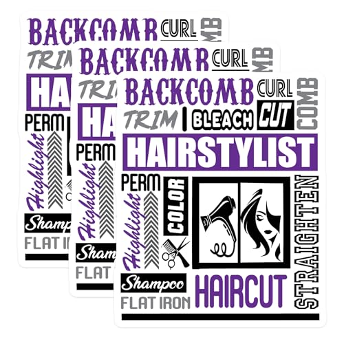 (3 Pack) Hair Stylist Decals - Salon Decor - Hairdresser Laptop Decal - 3 Inches On Longest Side - Easy Peel & Apply - Made in USA - 3MCS4296