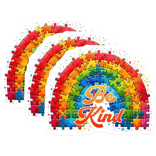 (3 Pack) Be Kind Decals - Rainbow Puzzle - Positive Quote Laptop Decals - 3 Inches On Longest Side - Easy Peel & Apply - Made in USA - 3MCS6886