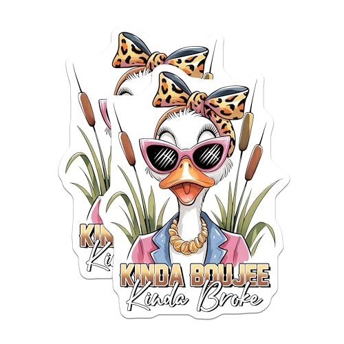 (2 Pack) Kinda Boujee Kinda Broke Stickers - Funny Duck Art - Trendy Animal Humor - 5" On Longest Side - Sticks to Smooth Flat Surfaces - Made in USA - BMCS9720