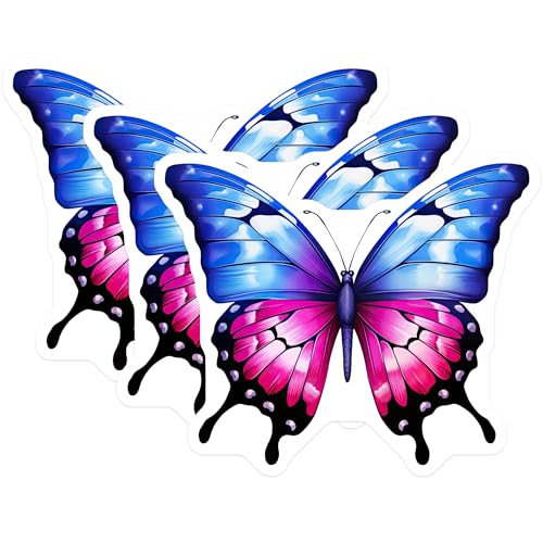 (3 Pack) Butterfly Decals - Blue Pink Butterfly - Laptop Decals- 3 Inches On Longest Side - Easy Peel & Apply - Made in USA - 3MCS5845