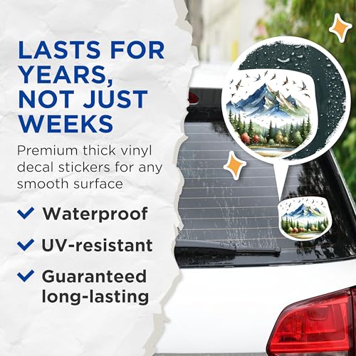 (2 Packs) Mountains Forest Stickers - Nature Hiking Hiker Decals - 5 Inches On Longest Side - Premium Vinyl Decal - Sticks to Any Smooth Flat Surface - Made in USA - BMCS2290