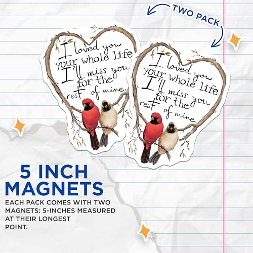 (2 Pack) Cardinal Love Magnets Magnets - Heart Shaped Bird Artwork - 5" On Longest Side - Made in USA - Sticks to Refrigerators & Metal Surfaces - MAG8897
