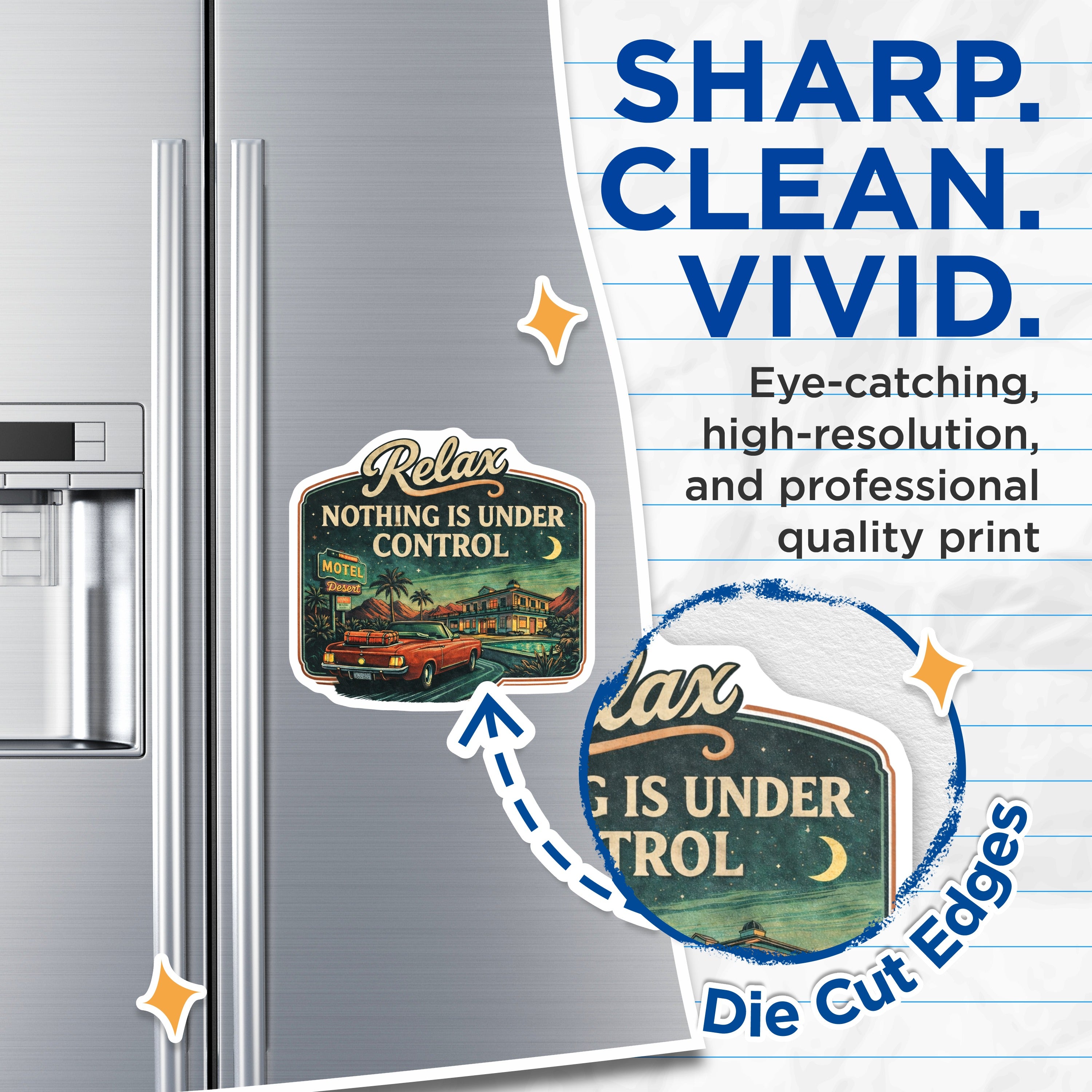 (2 Pack) Nothing is Under Control Magnets - Retro Desert Motel Art - Vintage Car Road Trip Refrigerator - 5 Inches On Longest Side - Thick Durable Magnet - Made in USA - MAG39614