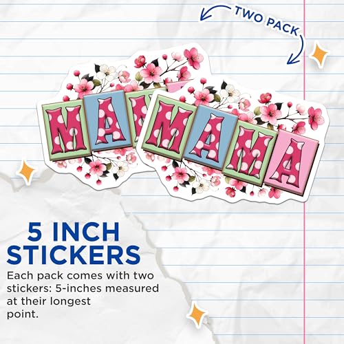 (2 Pack) Mama Stickers - Flower Auto Decal - Cute Personalized Decor - 5" On Longest Side - Sticks to Smooth Flat Surfaces - Made in USA - BMCS8175