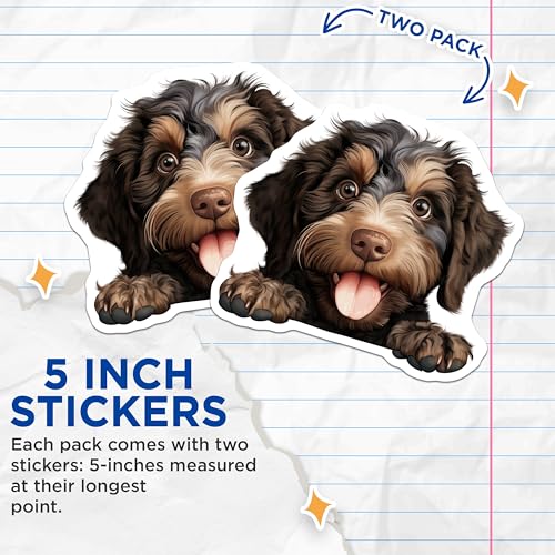 (2 Pack) Cute Puppy Dog Stickers - Animal Lover Decals - Dog Lover Gift - Pet Enthusiast Sticker Pack - 5" On Longest Side - Sticks to Smooth Flat Surfaces - Made in USA - BMCS9851