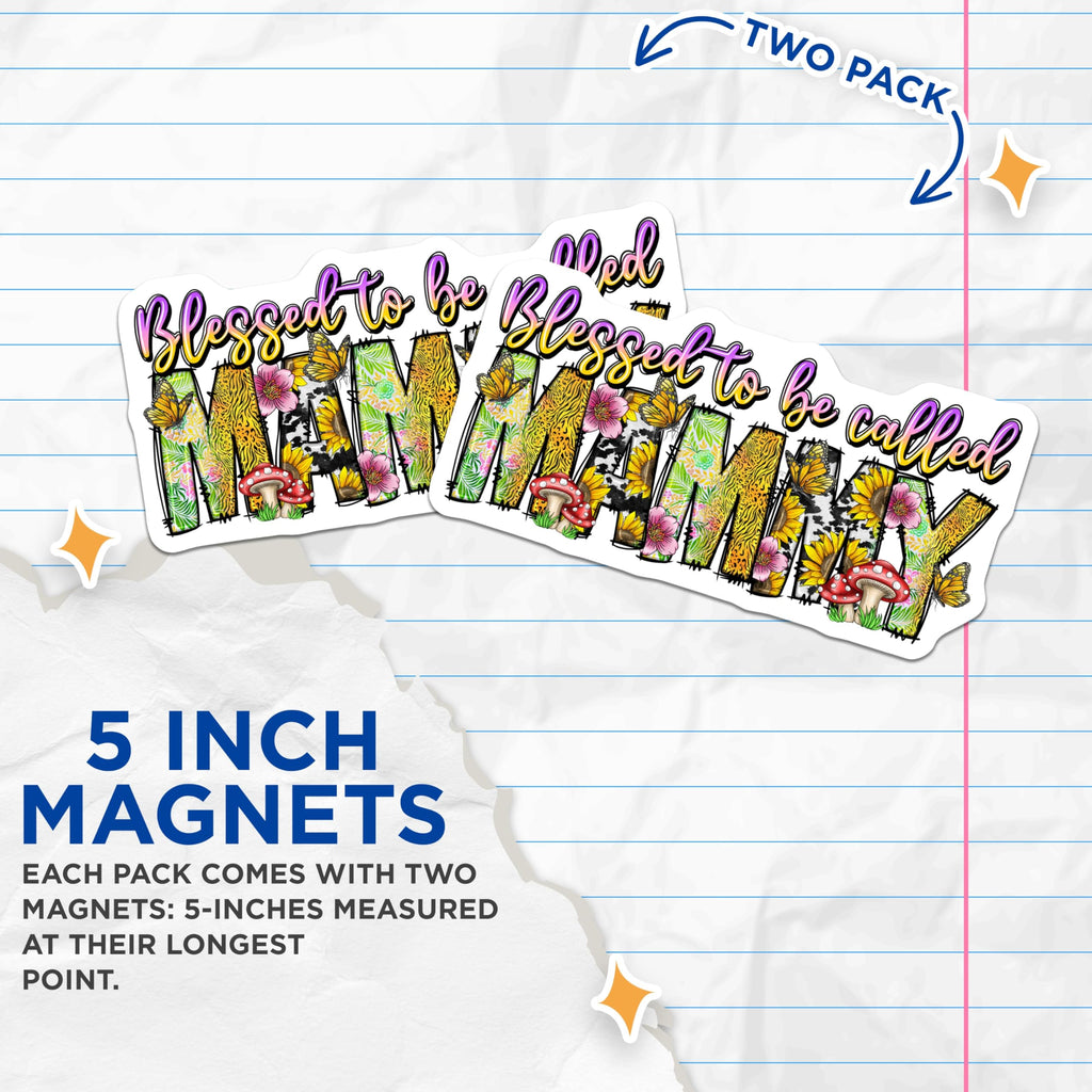 (2 Pack) Blessed Mammy Magnets - Grandparent Appreciation - Floral Butterfly Sunflower - Mothers Day Present - 5 Inches On Longest Side - Thick Durable Magnet - Made in USA - MAG25715