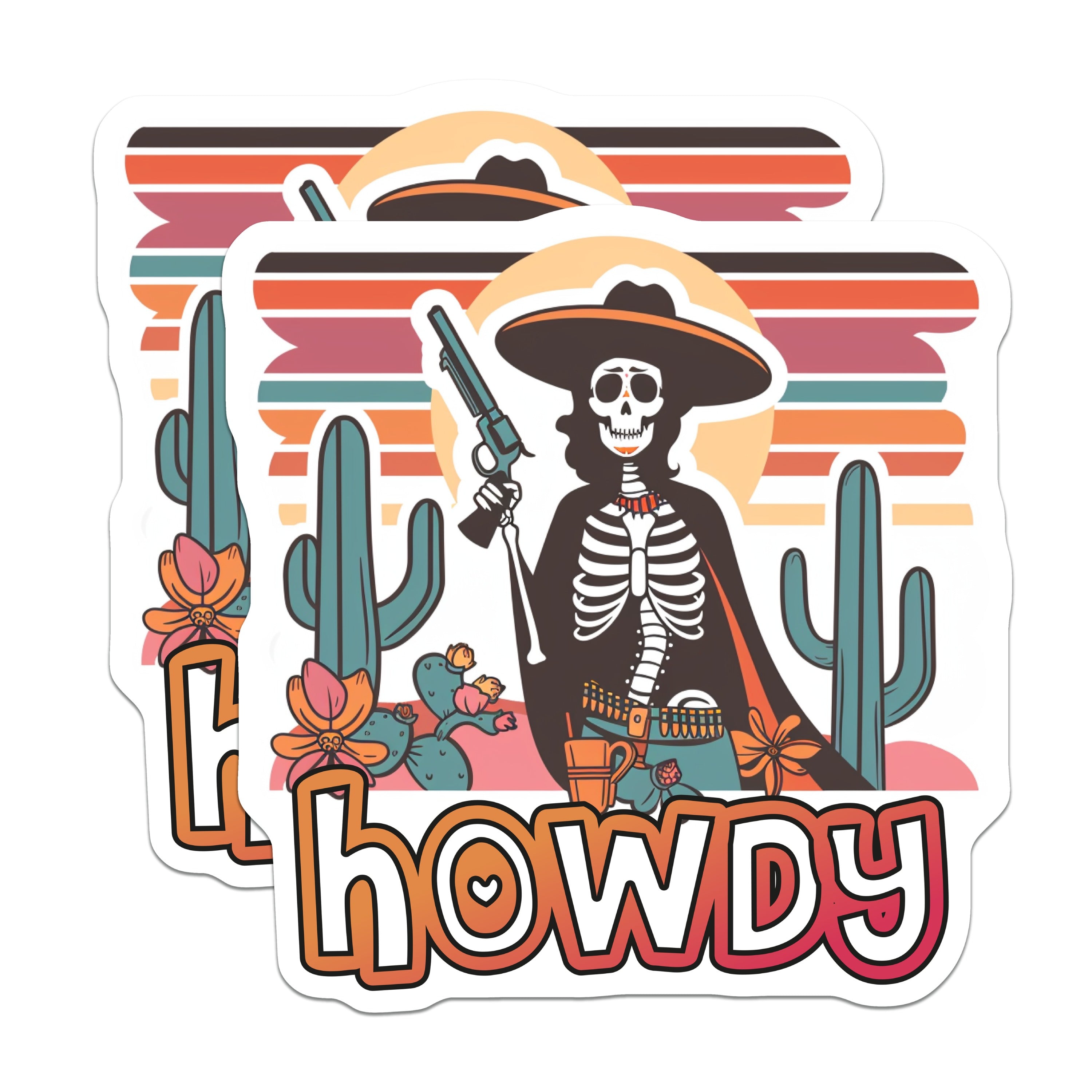 (2 Pack) Cowboy Skeleton Howdy Magnets - Western Desert Decor - Day of The Dead Artwork - Halloween Calavera Art - 5 Inches On Longest Side - Thick Durable Magnet - Made in USA - MAG39414