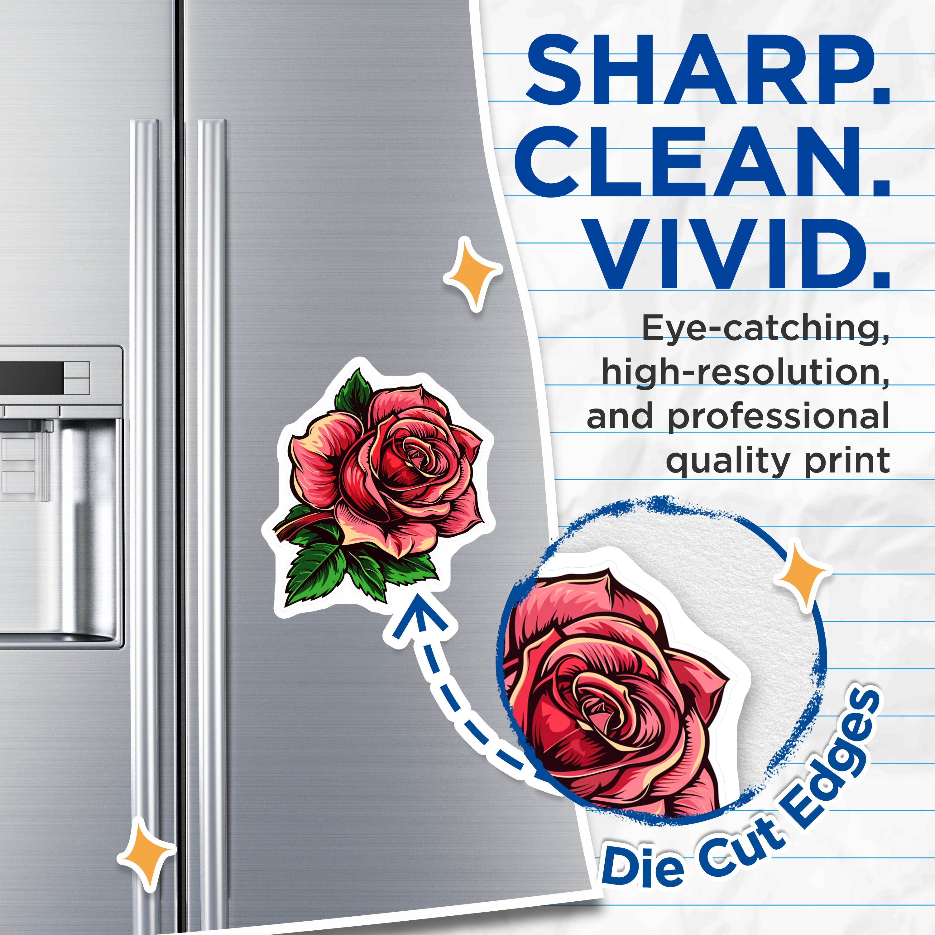 (2 Pack) Illustrative Rose Magnets - Neo Traditional Floral - Refrigerator Locker Decor - 5 Inches On Longest Side - Thick Durable Magnet - Made in USA - MAG38559