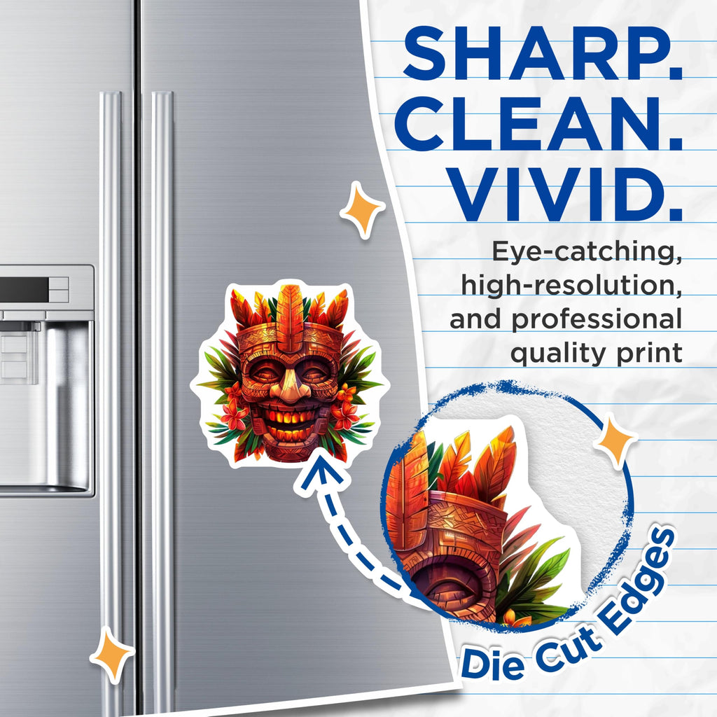 (2 Pack) Tiki Mask Magnets - Polynesian Carved Art - Tropical Island Home Accent - Exotic Refrigerator Decor - 5 Inches On Longest Side - Thick Durable Magnet - Made in USA - MAG20730