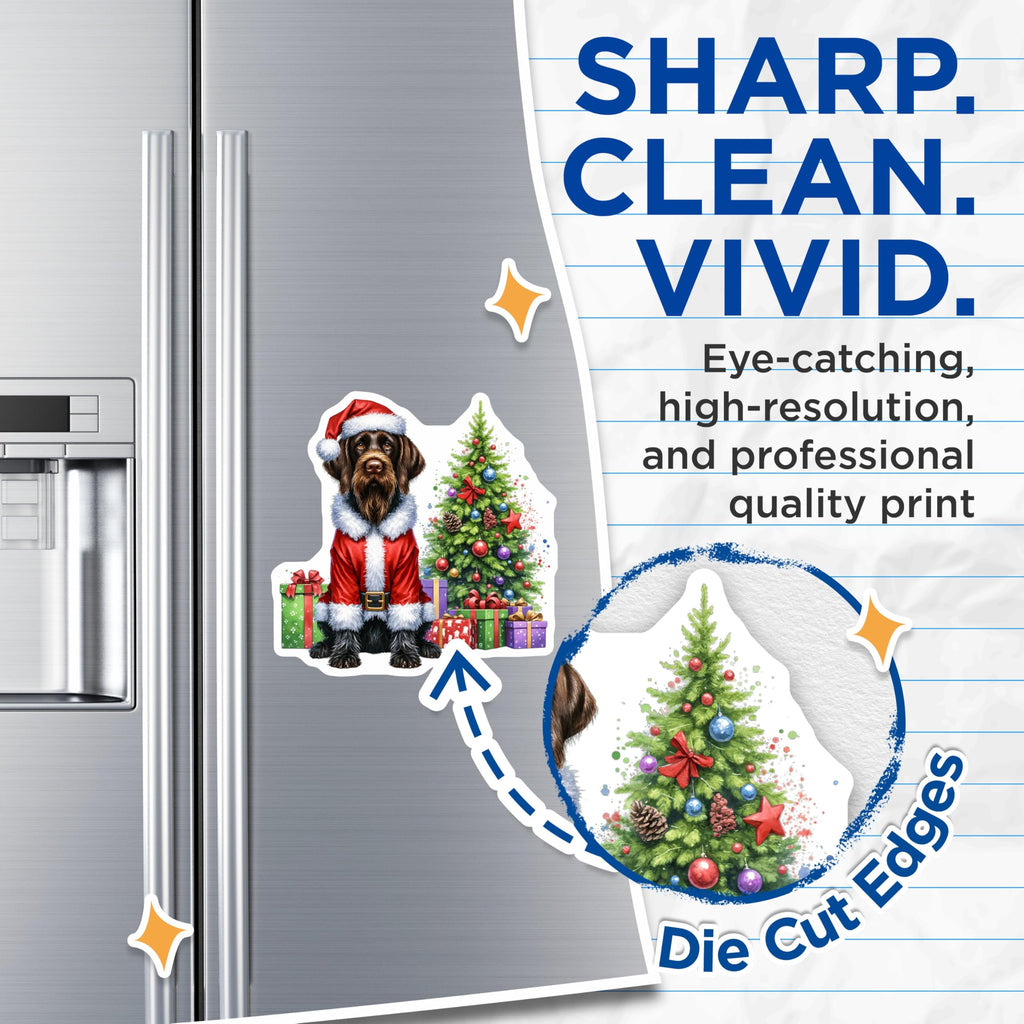 (2 Pack) Santa Dog Magnets - Christmas Wirehaired Pointer - Holiday Pet Decor - 5 Inches On Longest Side - Thick Durable Magnet - Made in USA - MAG27788