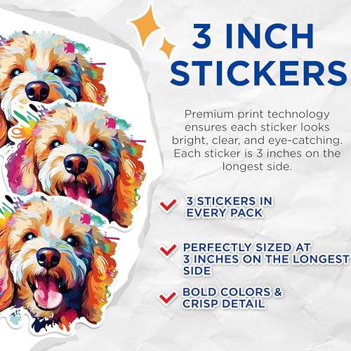 (3 Pack) Colorful Dog Decals - Fun Puppy Stickers - Laptop Decal - 3 Inches On Longest Side - Easy Peel & Apply - Made in USA - 3MCS0795