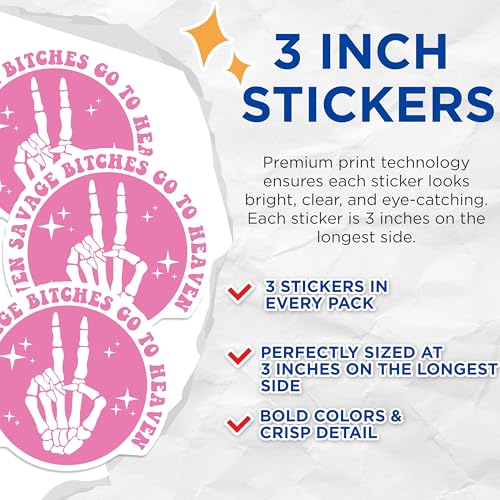 (3 Pack) Savage Bitches Decals - Skeleton Hand - Laptop Decal - 3 Inches On Longest Side - Easy Peel & Apply - Made in USA - 3MCS7253