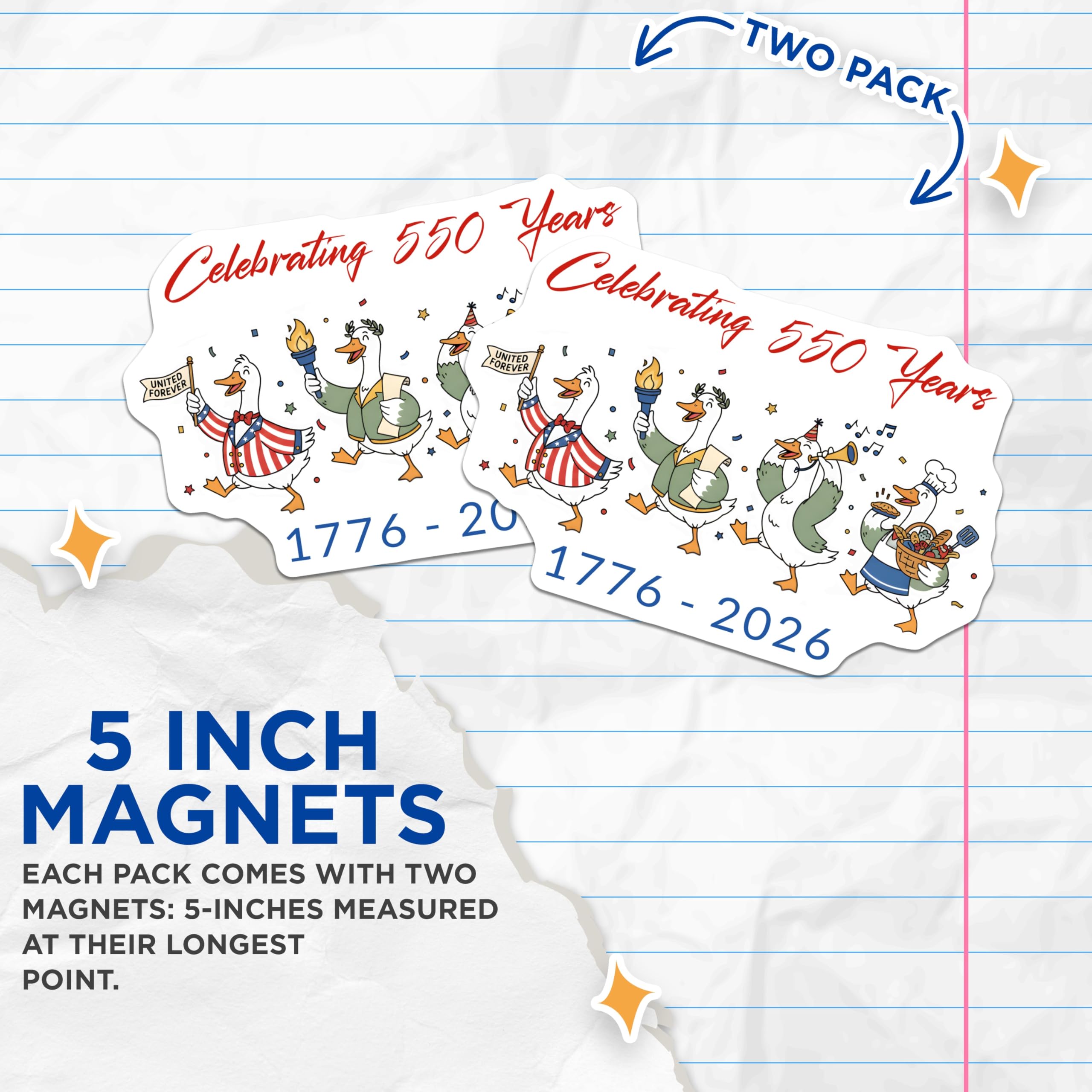 (2 Pack) Patriotic History Magnets - 1776 2026 Celebration - 550 Years Anniversary - 5 Inches On Longest Side - Thick Durable Magnet - Made in USA - MAG27626