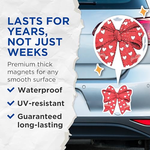 (2 Pack) Cute Bow Heart Magnets - Adorable Red Bow with Hearts Magnets - Playful Heart Design Magnets - 5" On Longest Side - for Cars, Refrigerators, Toolboxes, Lockers - Made in USA MAG3605