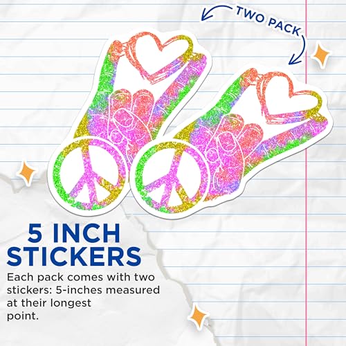 (2 Pack) Rainbow Peace Hand Stickers - Colorful Heart Stickers - LGBTQ Pride Stickers - Love and Peace Stickers - 5" On Longest Side - Sticks to Smooth Flat Surfaces - Made in USA - BMCS4730