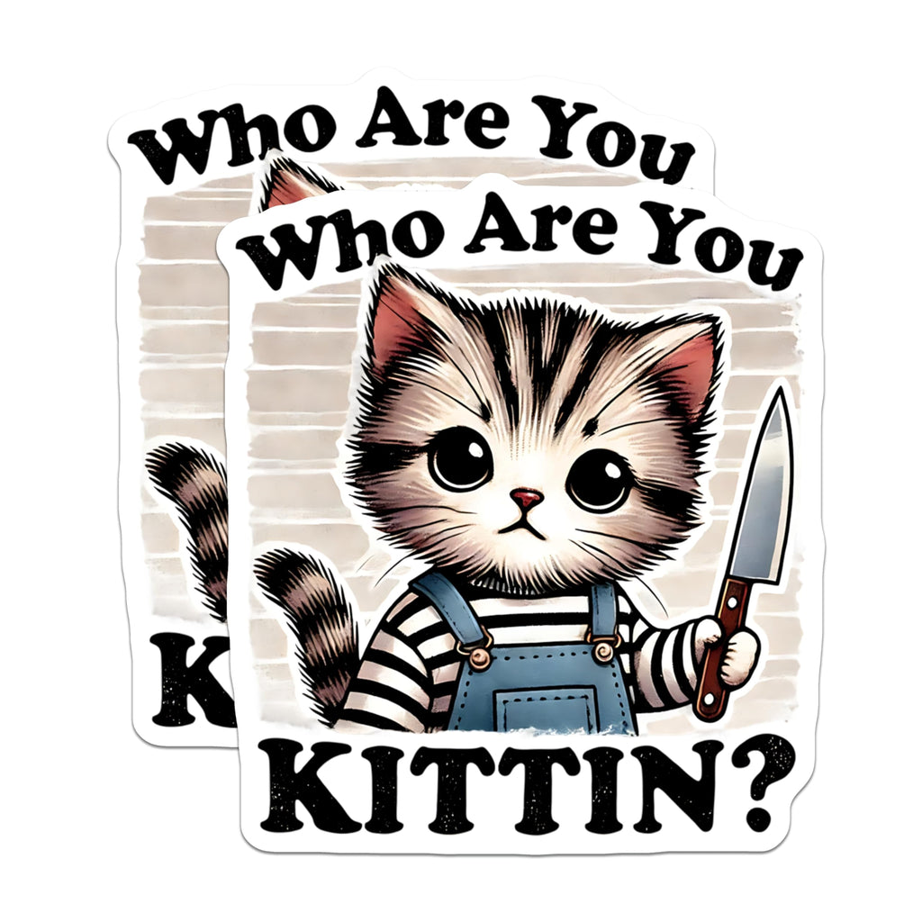 (2 Pack) Funny Kitten Magnets - Cat with Knife - Who are You Kittin Refrigerator Magnets - 5" On Longest Side - Premium Magnet - for Cars, Refrigerators, Toolboxes, Lockers - Made in USA - MAG15361