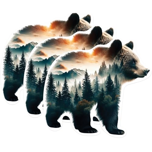 (3 Pack) Bear Landscape Decals - Animal Sticker - Nature Decal - 3 Inches On Longest Side - Easy Peel & Apply - Made in USA - 3MCS1144