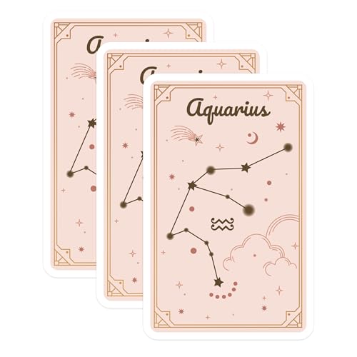 (3 Pack) Aquarius Zodiac Decals - Astrology Star Signs - Celestial Art Stickers - 3 Inches On Longest Side - Easy Peel & Apply - Made in USA - 3MCS8352