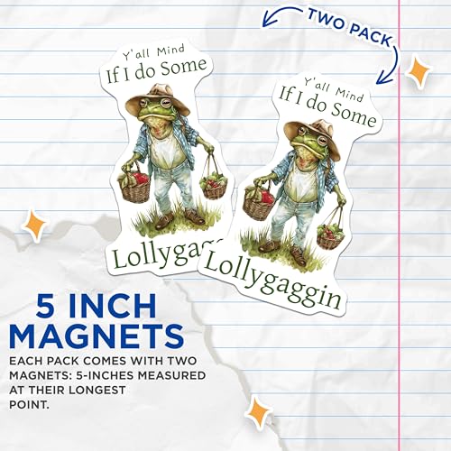 (2 Pack) Funny Frog Magnets - Lollygagging Frog Decor - Cute Frog Themed Magnets for Laughter - 5" On Longest Side - for Cars, Refrigerators, Toolboxes, Lockers - Made in USA BMCS3467