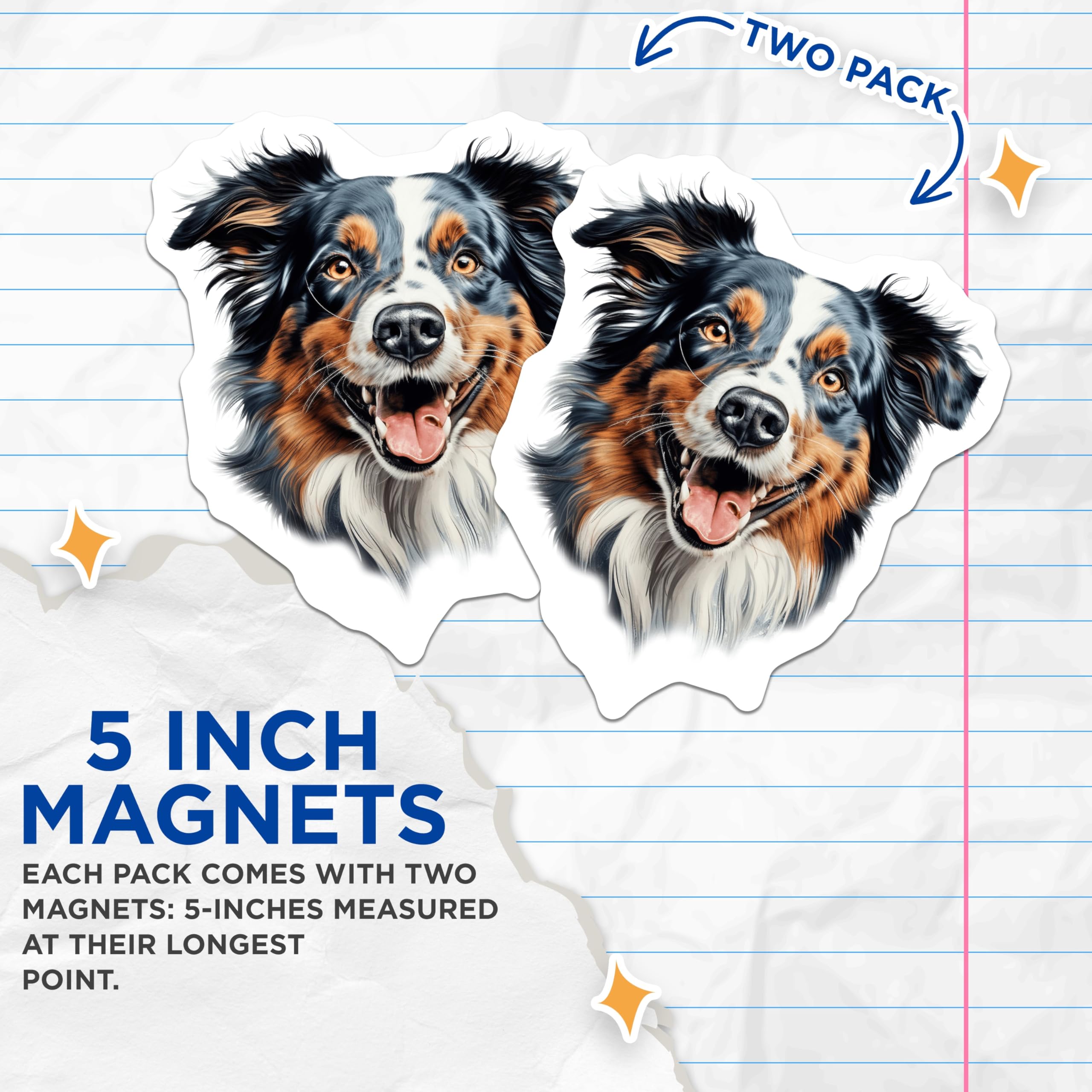 (2 Pack) Australian Shepherd Magnets - Aussie Dog Lover Decor - Pet Parent Refrigerator Art - 5 Inches On Longest Side - Thick Durable Magnet - Made in USA - MAG28217