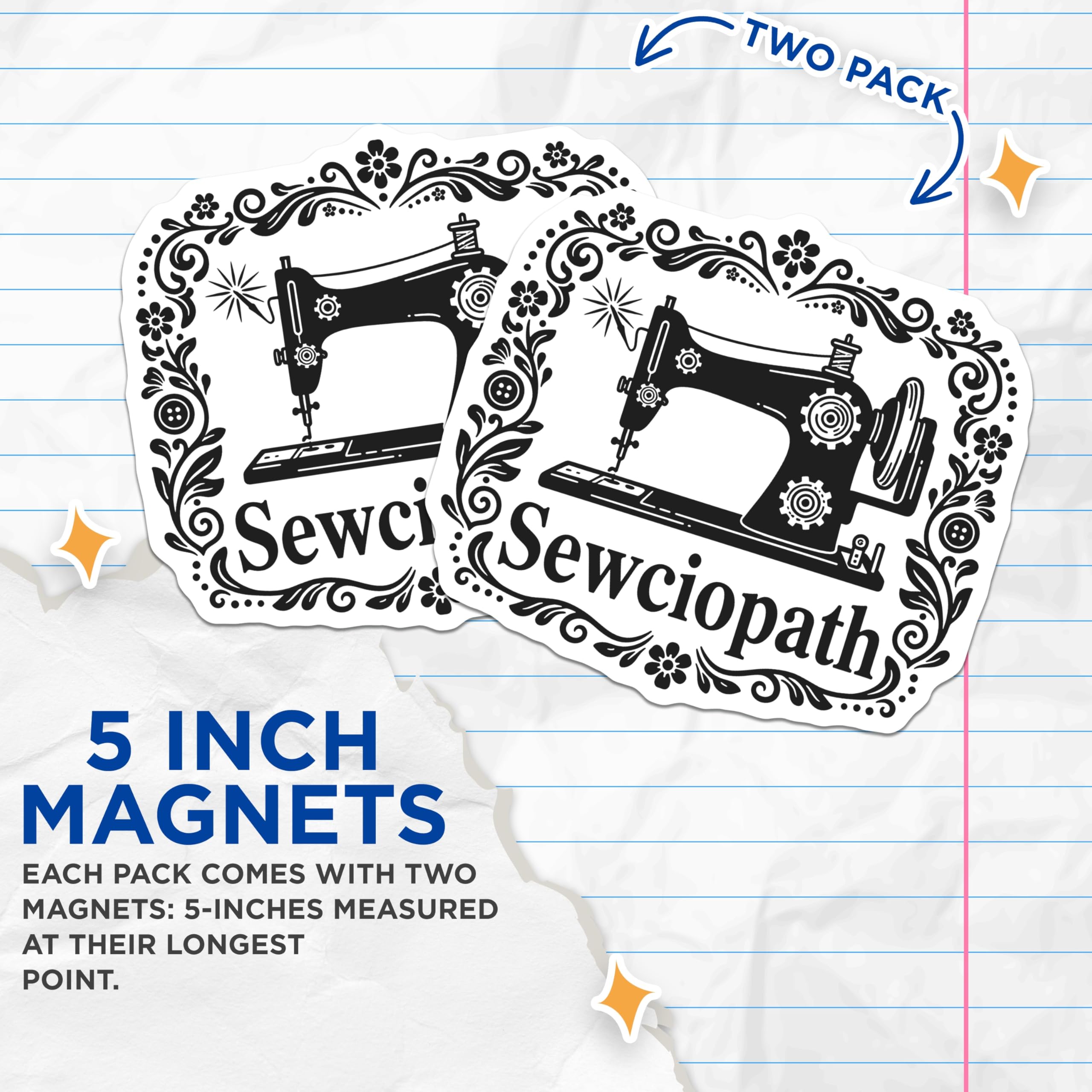 (2 Pack) Sewciopath Magnets - Sewing Lover - Craft Room Decor - 5" On Longest Side - Premium Magnet - for Cars, Refrigerators, Toolboxes, Lockers - Made in USA - MAG14290