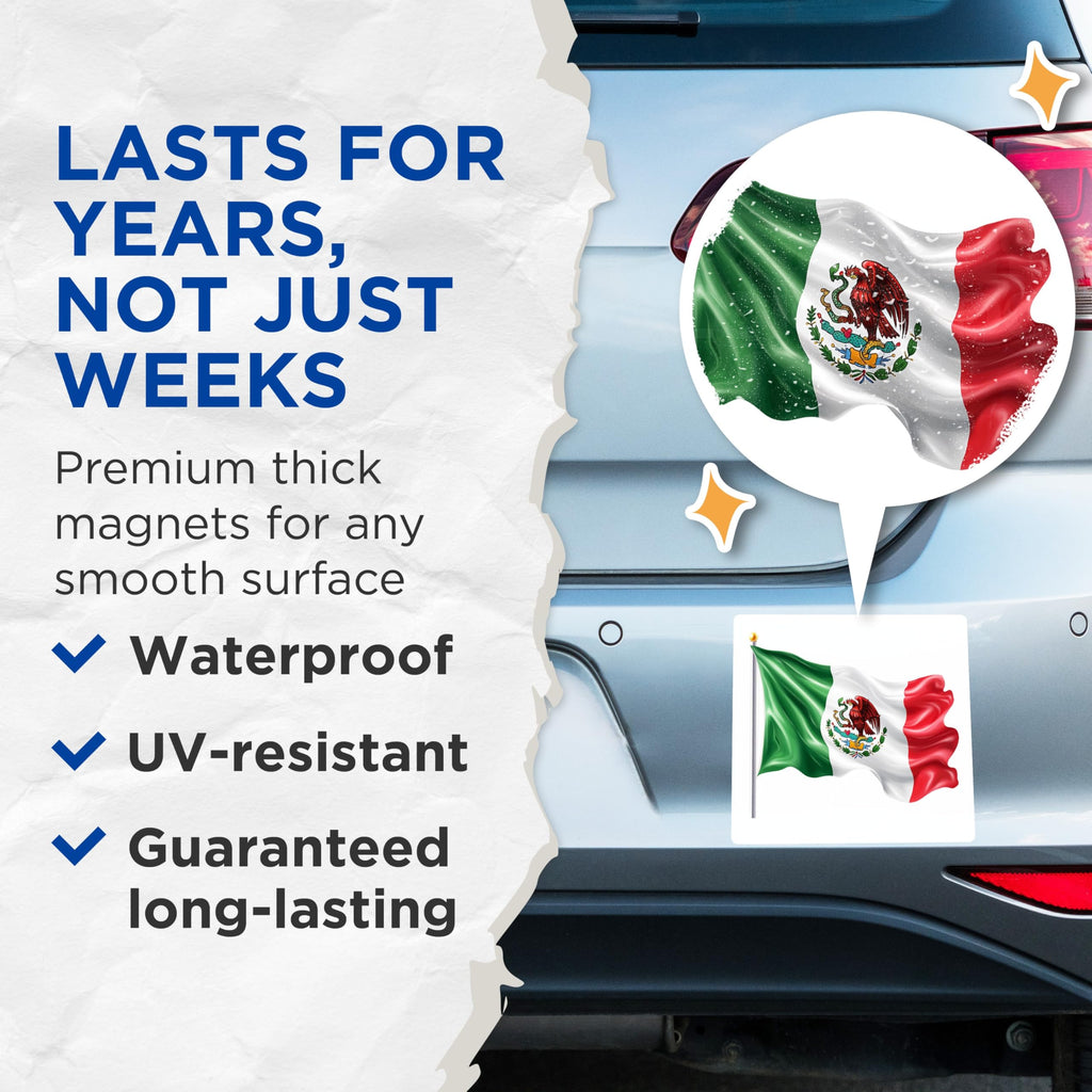 (2 Pack) Mexican Flag Magnets - Eagle Snake Emblem - Viva Mexico Decor Souvenirs - 5 Inches On Longest Side - Thick Durable Magnet - Made in USA - MAG24838