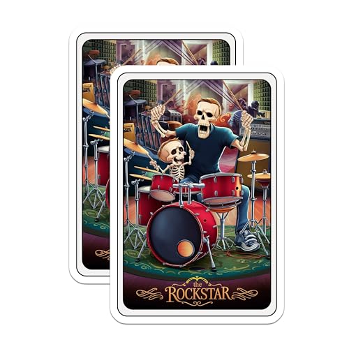 (2 Pack) Rockstar Skeleton Drummer Stickers - Music Lover Stickers - Skull Band Stickers - 5" On Longest Side - Sticks to Smooth Flat Surfaces - Made in USA - BMCS4486