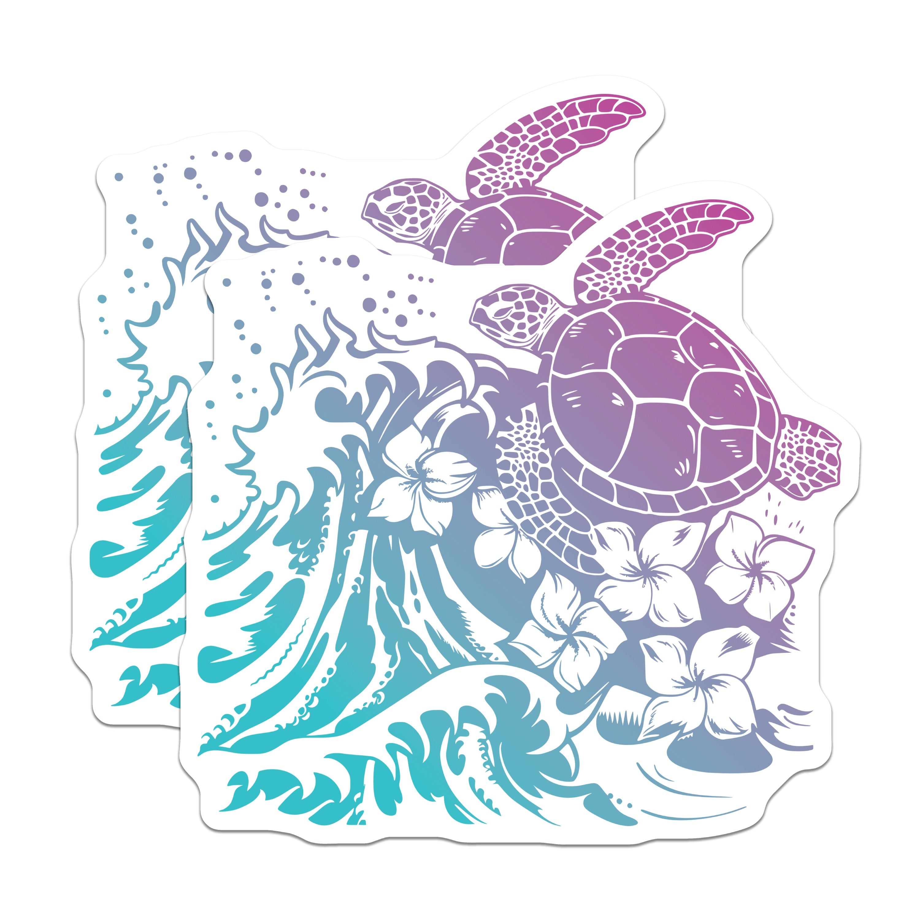 (2 Pack) Tropical Sea Turtle Magnets - Ocean Wave Hawaiian Plumeria Decor - Island Refrigerator Art - 5 Inches On Longest Side - Thick Durable Magnet - Made in USA - MAG39931