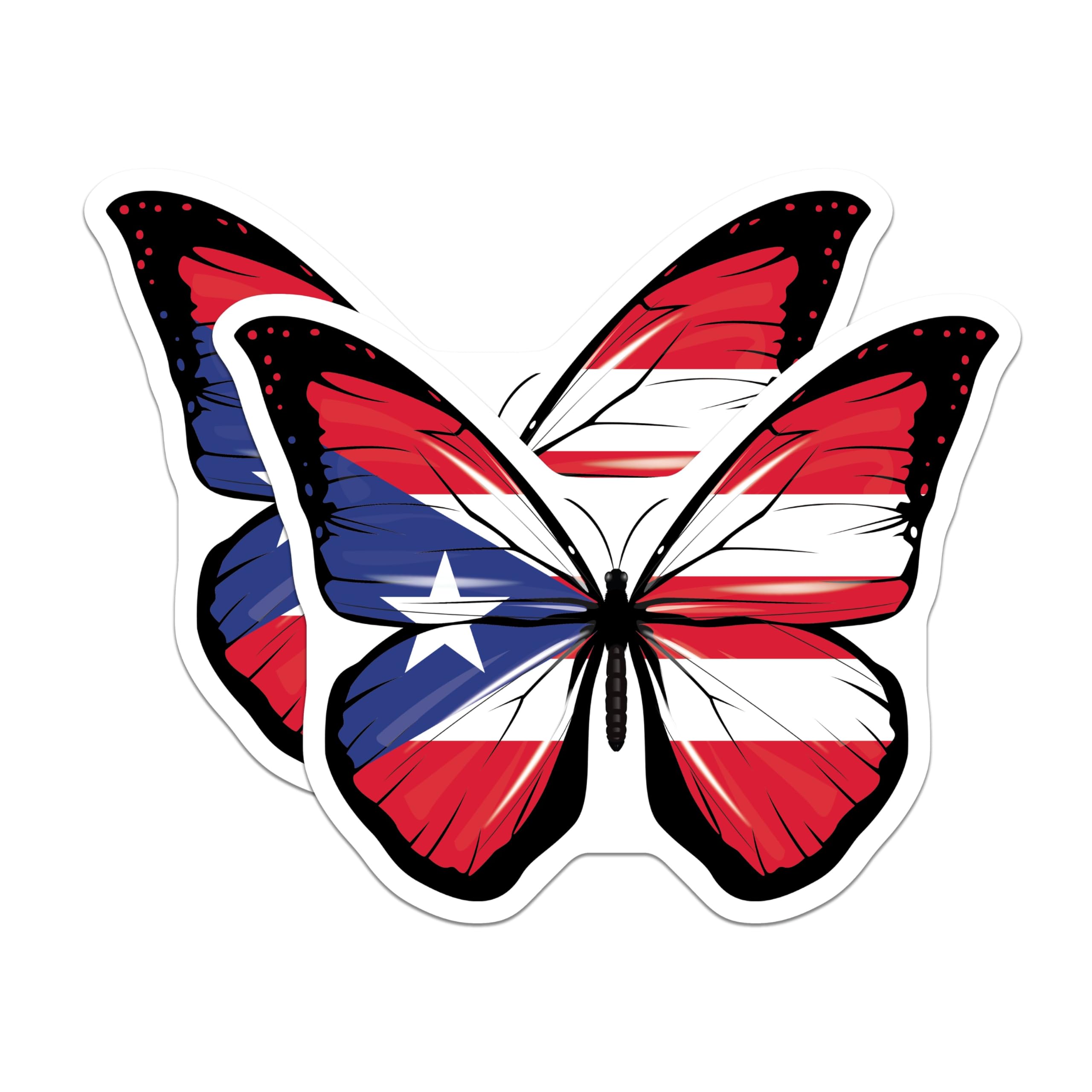 (2 Pack) Puerto Rico Flag Butterfly Stickers - Boricua Pride - National Flag Art - 5" On Longest Side - Sticks to Smooth Flat Surfaces - Made in USA - BMCS17365