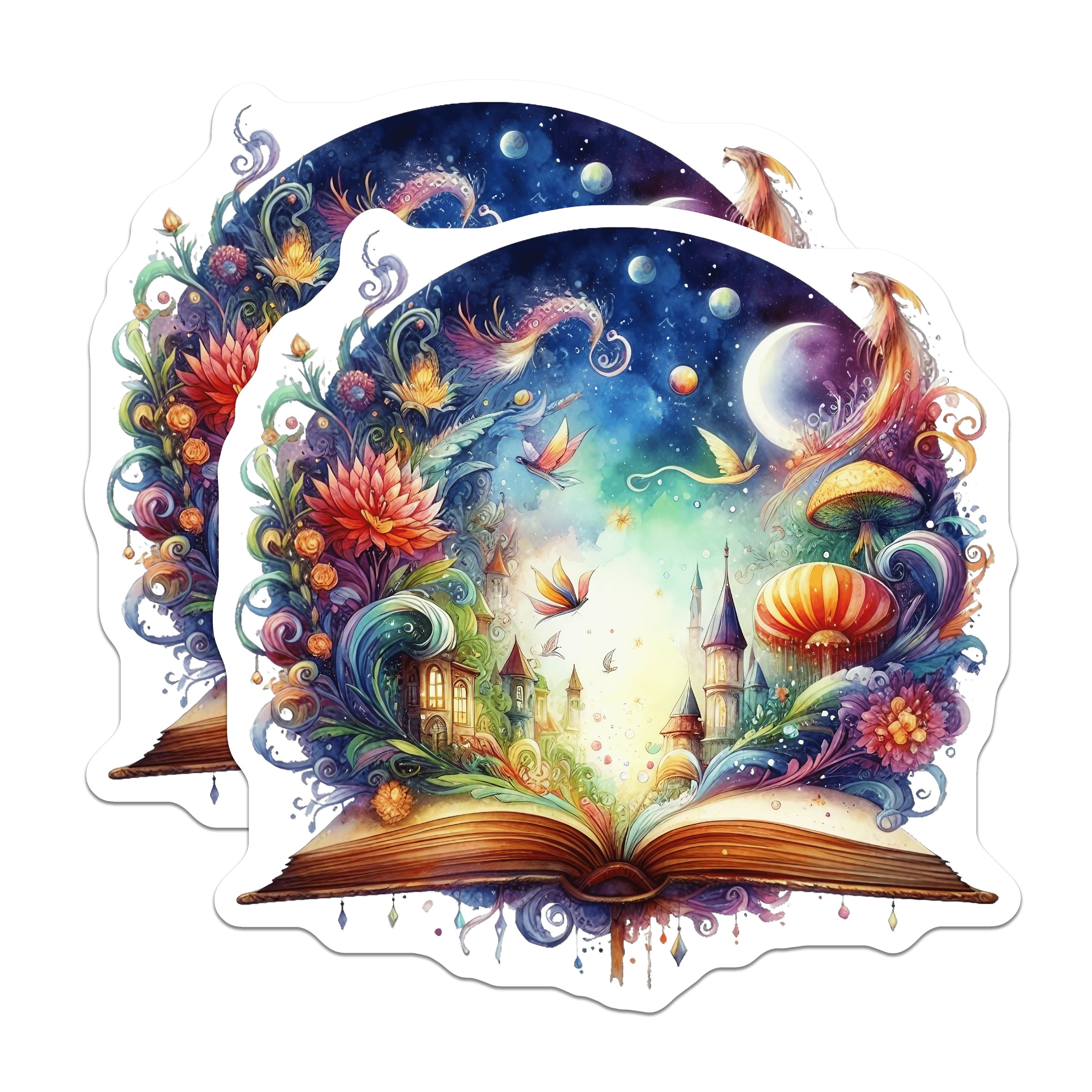 (2 Pack) Fantasy Book Magnets - Whimsical Storybook Art - Magical Reading Decor - Enchanted Castle Fairytale Dreamscape Magnets - 5" - Durable Magnet - Made in USA - MAG37505