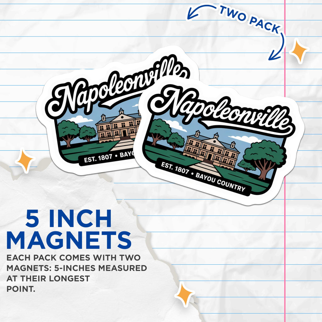 (2 Pack) Napoleonville Louisiana Magnets - Bayou Country - Retro Souvenir Fridge Magnets - 5" On Longest Side - Premium Magnet - for Cars, Refrigerators, Toolboxes, Lockers - Made in USA - MAG18702