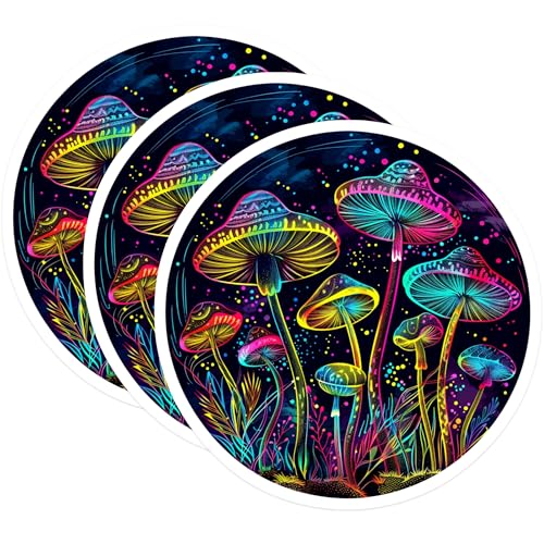 (3 Pack) Psychedelic Mushroom Decals - Neon Fungi Stickers - Colorful Laptop Decals- 3 Inches On Longest Side - Easy Peel & Apply - Made in USA - 3MCS5860