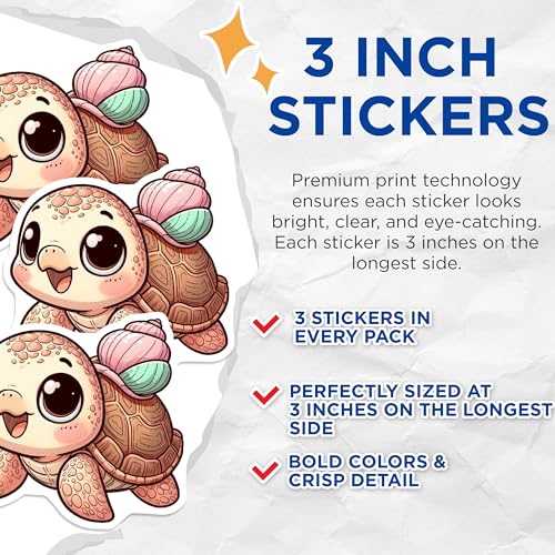 (3 Pack) Sea Turtle Decals - Cartoon Turtle - Baby Turtle Stickers - 3 Inches On Longest Side - Easy Peel & Apply - Made in USA - 3MCS0089