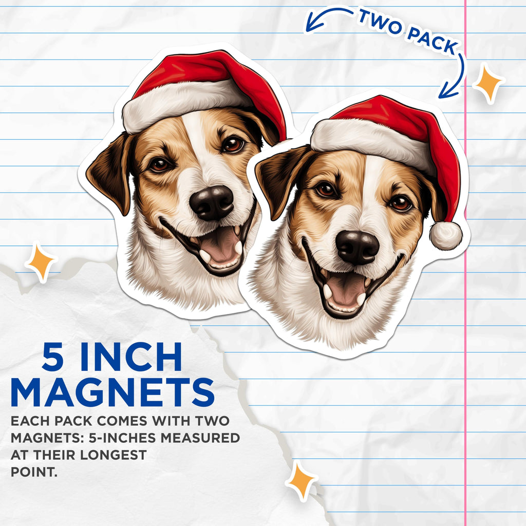(2 Pack) Christmas Dog Magnets - Santa Hat Puppy - Holiday Pet Decor - Festive Animal Refrigerator Decor - 5 Inches On Longest Side - Thick Durable Magnet - Made in USA - MAG26214