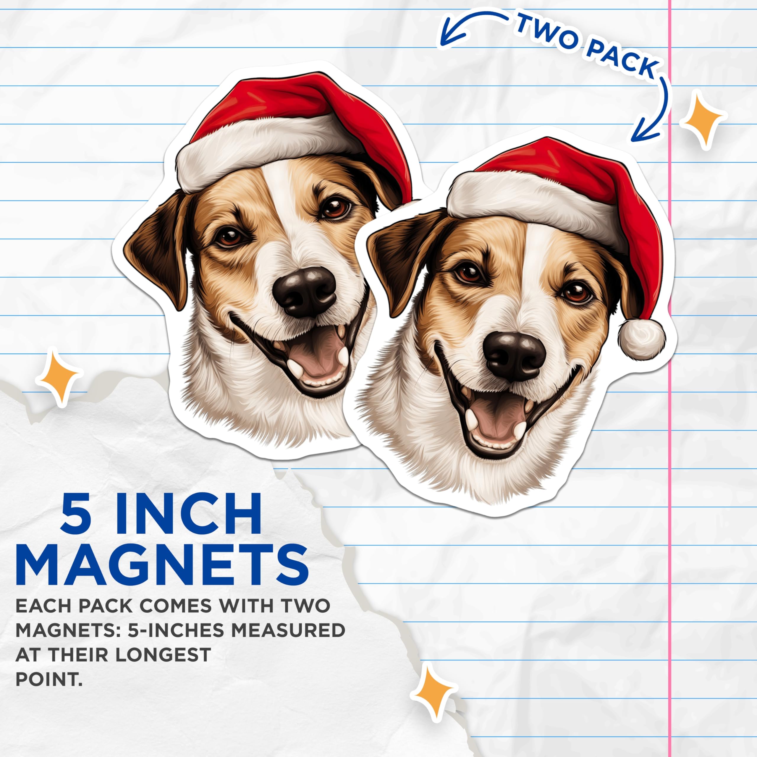 (2 Pack) Christmas Dog Magnets - Santa Hat Puppy - Holiday Pet Decor - Festive Animal Refrigerator Decor - 5 Inches On Longest Side - Thick Durable Magnet - Made in USA - MAG26214