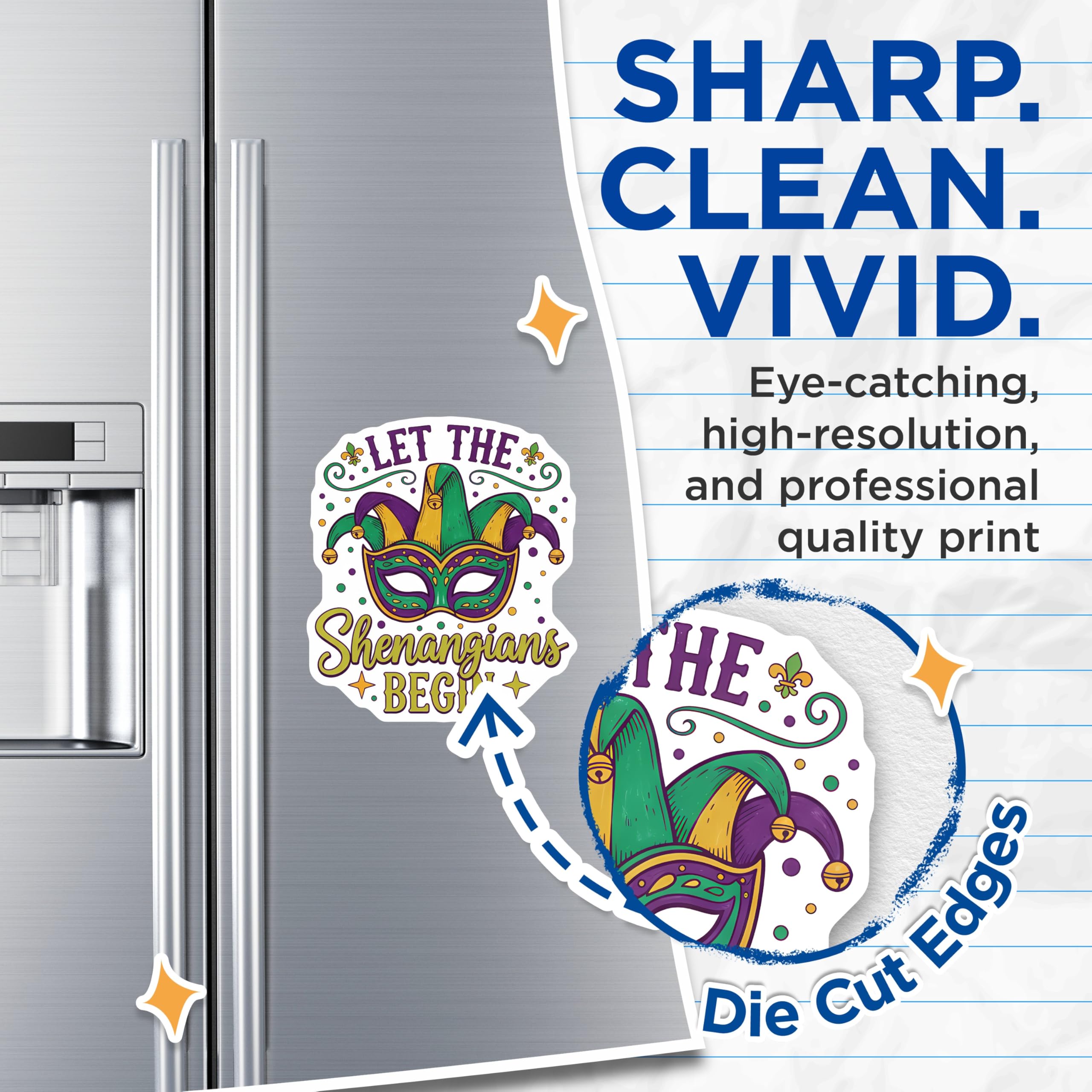 (2 Pack) Mardi Gras Magnets - Let The Shenanigans Begin - Party Celebration Magnet Set - 5" On Longest Side - Premium Magnet - for Cars, Refrigerators, Toolboxes, Lockers - Made in USA - MAG15705