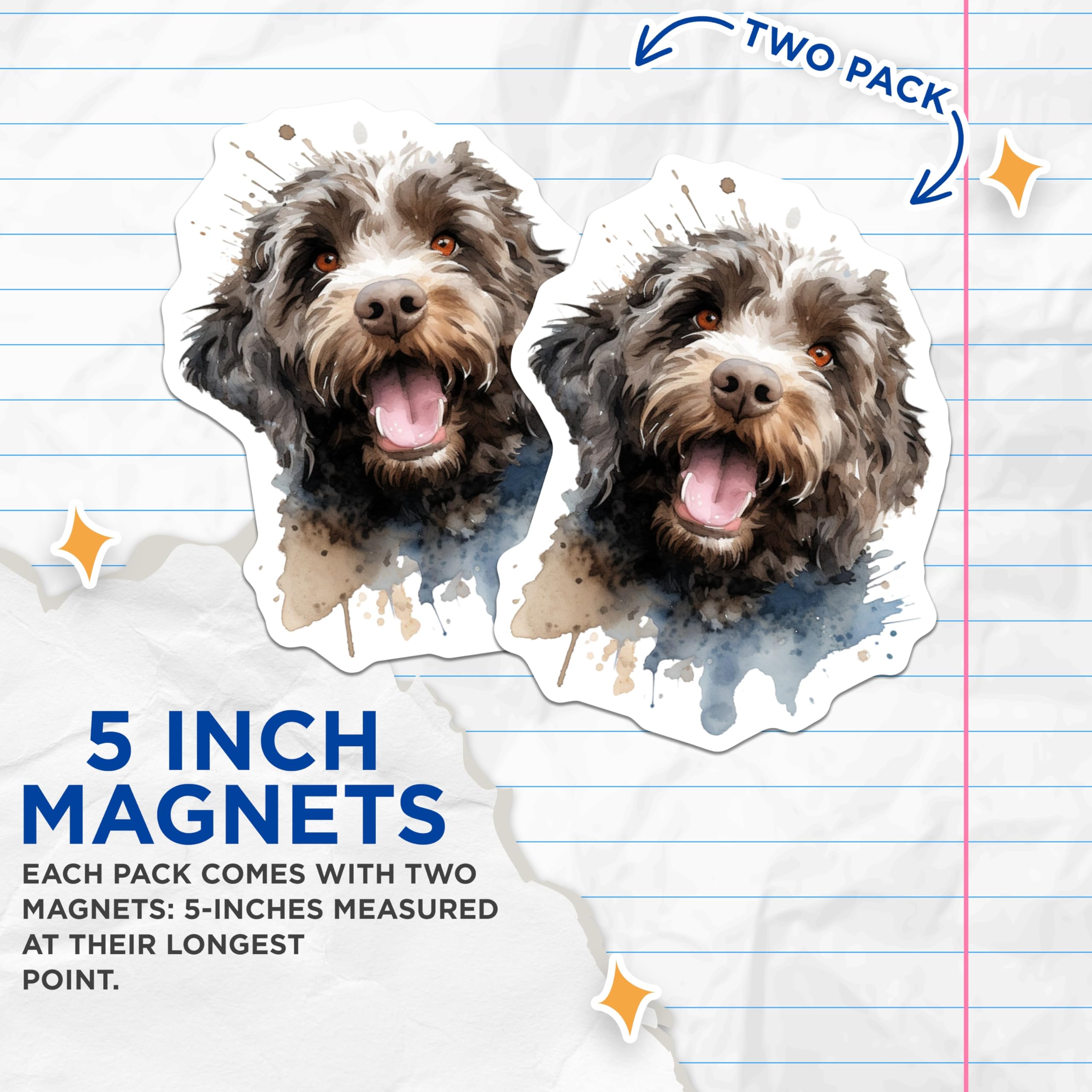 (2 Pack) Labradoodle Goldendoodle Magnets - Watercolor Dog Art - Pet Parent Decor - Happy Doodle Accent - 5 Inches On Longest Side - Thick Durable Magnet - Made in USA - MAG27678