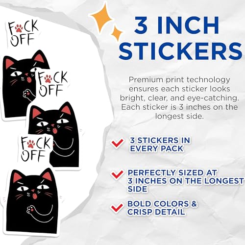 (3 Pack) Funny Cat Decals - Sarcastic Kitty - Laptop Decal - 3 Inches On Longest Side - Easy Peel & Apply - Made in USA - 3MCS7408